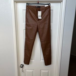 Zara Camel Brown Faux Leather Leggings